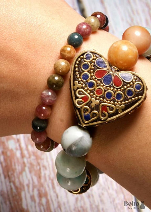 Boho Bracelet, Green Amazonite Ethic Heart